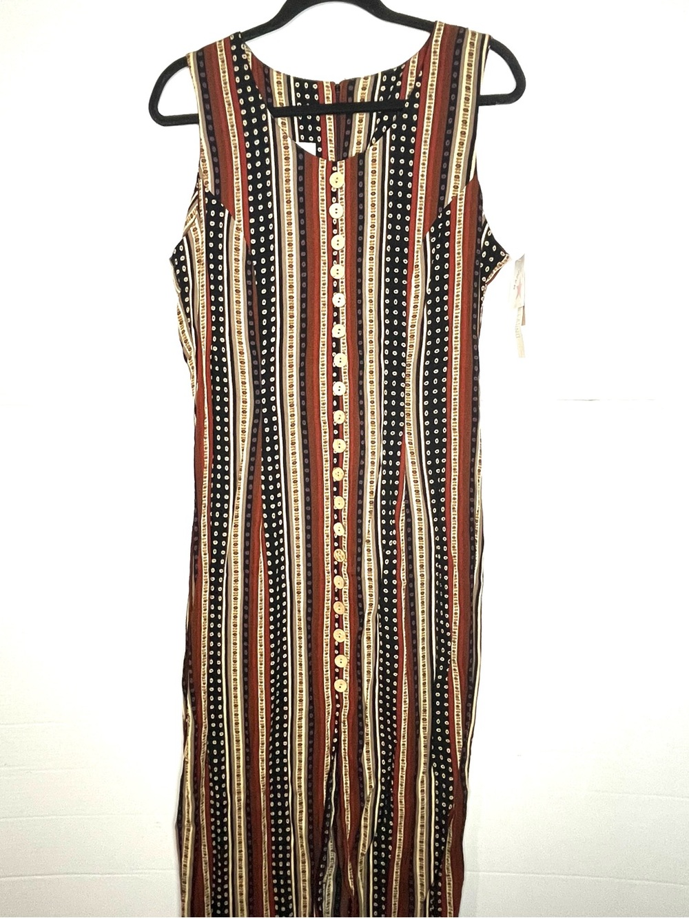 Sleeveless Striped Button-Front Maxi Dress in Rust and Black